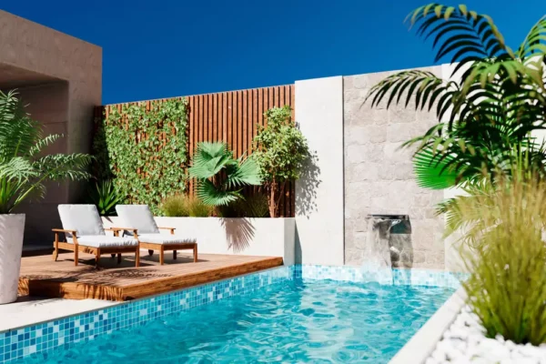 Piscina residencial con agua cristalina gracias a sistema de cloración salina